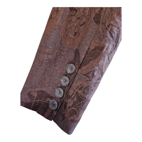 COLDWATER CREEK 14 16 Blazer Jacket Linen Blend Brown Floral 1 Button Lined 42" - Picture 5 of 8
